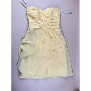 Formal Cocktail Dress Pleated Chiffon Canary Yellow Size 4 David's Bridal F14847